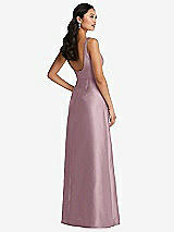 Rear View Thumbnail - Dusty Rose Pleated Bodice Open-Back Maxi Dress with Pockets