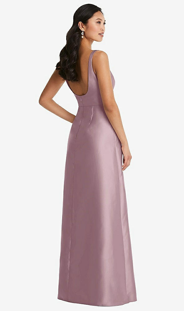 Back View - Dusty Rose Pleated Bodice Open-Back Maxi Dress with Pockets