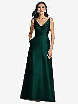 Front View Thumbnail - Evergreen Pleated Bodice Open-Back Maxi Dress with Pockets