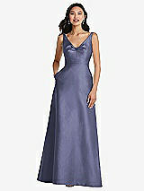 Front View Thumbnail - French Blue Pleated Bodice Open-Back Maxi Dress with Pockets
