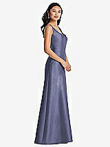 Side View Thumbnail - French Blue Pleated Bodice Open-Back Maxi Dress with Pockets