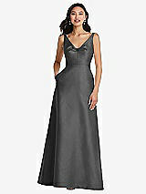 Front View Thumbnail - Gunmetal Pleated Bodice Open-Back Maxi Dress with Pockets