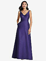 Front View Thumbnail - Grape Pleated Bodice Open-Back Maxi Dress with Pockets