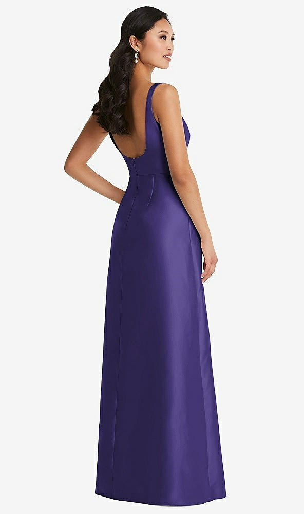 Back View - Grape Pleated Bodice Open-Back Maxi Dress with Pockets