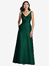 Front View Thumbnail - Hunter Green Pleated Bodice Open-Back Maxi Dress with Pockets