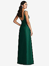 Rear View Thumbnail - Hunter Green Pleated Bodice Open-Back Maxi Dress with Pockets