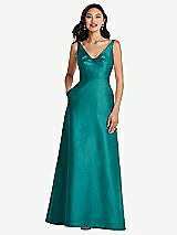 Front View Thumbnail - Jade Pleated Bodice Open-Back Maxi Dress with Pockets