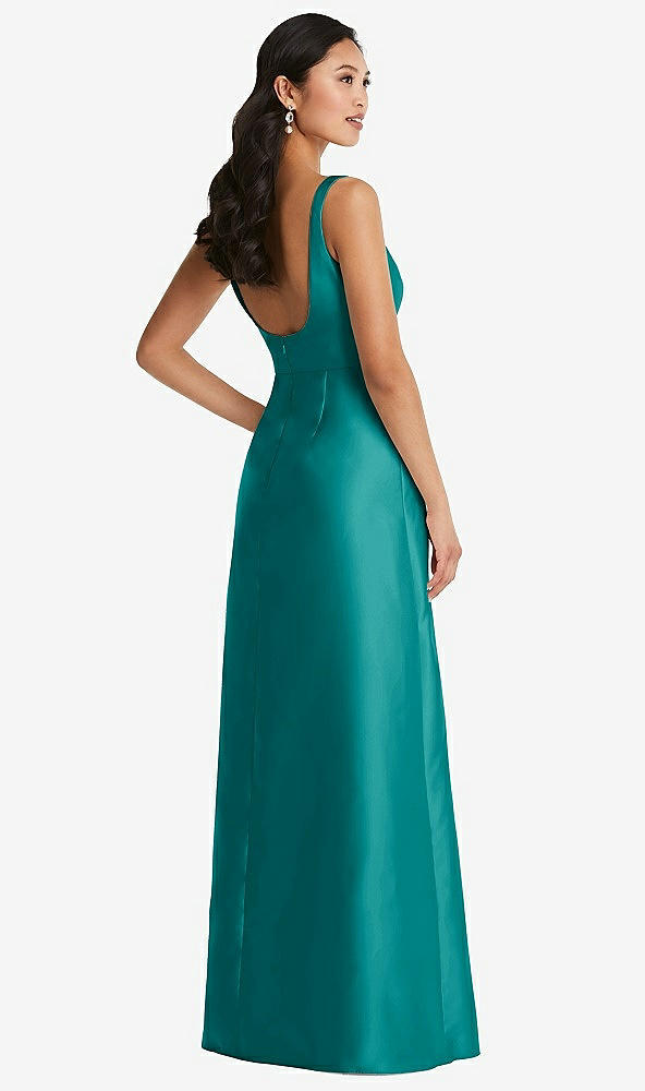Back View - Jade Pleated Bodice Open-Back Maxi Dress with Pockets