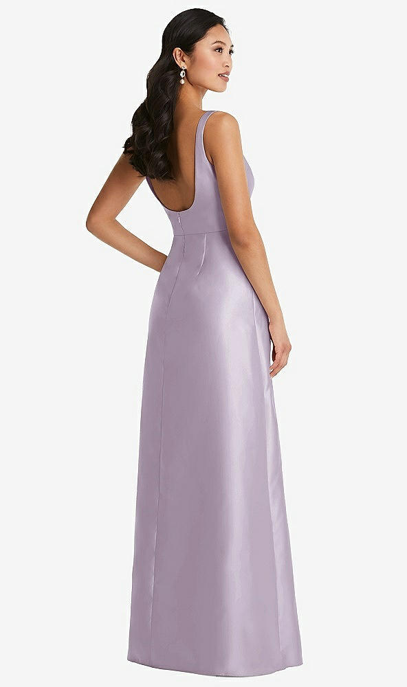 Back View - Lilac Haze Pleated Bodice Open-Back Maxi Dress with Pockets
