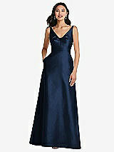 Front View Thumbnail - Midnight Navy Pleated Bodice Open-Back Maxi Dress with Pockets