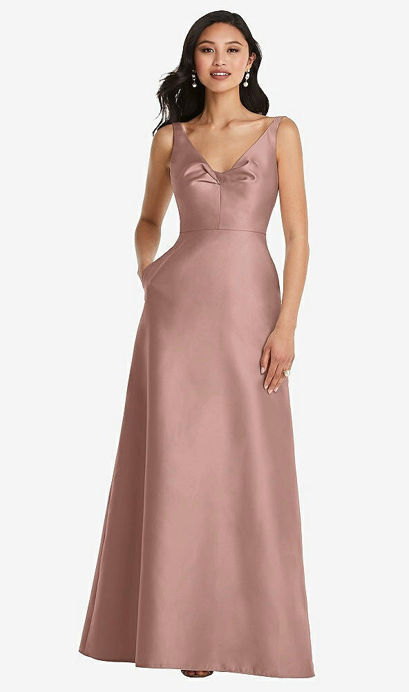 Front View - Neu Nude Pleated Bodice Open-Back Maxi Dress with Pockets