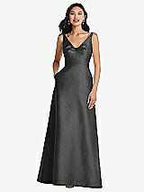Front View Thumbnail - Pewter Pleated Bodice Open-Back Maxi Dress with Pockets