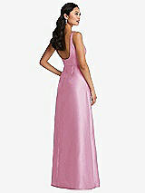 Rear View Thumbnail - Powder Pink Pleated Bodice Open-Back Maxi Dress with Pockets