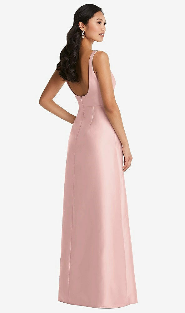 Back View - Rose - PANTONE Rose Quartz Pleated Bodice Open-Back Maxi Dress with Pockets