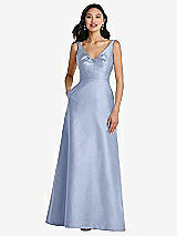 Front View Thumbnail - Sky Blue Pleated Bodice Open-Back Maxi Dress with Pockets