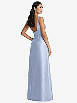 Rear View Thumbnail - Sky Blue Pleated Bodice Open-Back Maxi Dress with Pockets