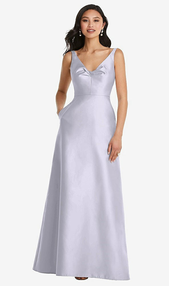 Front View - Silver Dove Pleated Bodice Open-Back Maxi Dress with Pockets