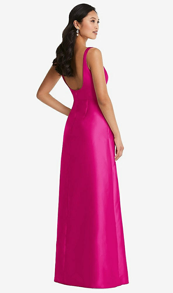 Back View - Think Pink Pleated Bodice Open-Back Maxi Dress with Pockets