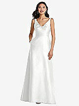 Front View Thumbnail - White Pleated Bodice Open-Back Maxi Dress with Pockets