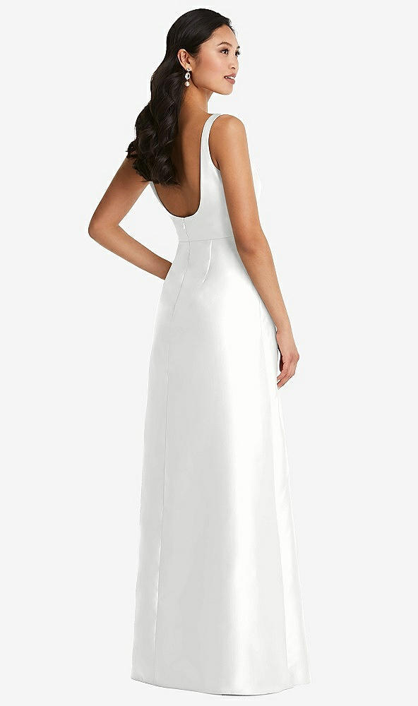 Back View - White Pleated Bodice Open-Back Maxi Dress with Pockets