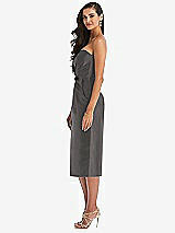 Side View Thumbnail - Caviar Gray Strapless Bow-Waist Pleated Satin Pencil Dress with Pockets