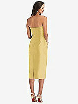Rear View Thumbnail - Maize Strapless Bow-Waist Pleated Satin Pencil Dress with Pockets