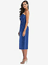 Side View Thumbnail - Classic Blue Strapless Bow-Waist Pleated Satin Pencil Dress with Pockets