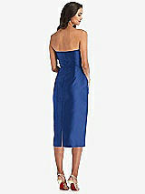 Rear View Thumbnail - Classic Blue Strapless Bow-Waist Pleated Satin Pencil Dress with Pockets