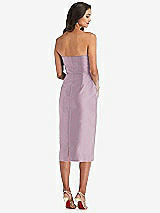 Rear View Thumbnail - Suede Rose Strapless Bow-Waist Pleated Satin Pencil Dress with Pockets