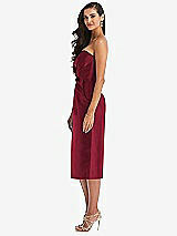 Side View Thumbnail - Burgundy Strapless Bow-Waist Pleated Satin Pencil Dress with Pockets