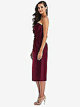 Side View Thumbnail - Cabernet Strapless Bow-Waist Pleated Satin Pencil Dress with Pockets