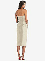 Rear View Thumbnail - Champagne Strapless Bow-Waist Pleated Satin Pencil Dress with Pockets