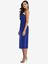 Side View Thumbnail - Cobalt Blue Strapless Bow-Waist Pleated Satin Pencil Dress with Pockets