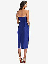 Rear View Thumbnail - Cobalt Blue Strapless Bow-Waist Pleated Satin Pencil Dress with Pockets