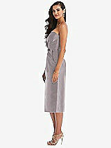 Side View Thumbnail - Cashmere Gray Strapless Bow-Waist Pleated Satin Pencil Dress with Pockets