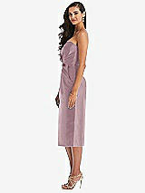 Side View Thumbnail - Dusty Rose Strapless Bow-Waist Pleated Satin Pencil Dress with Pockets