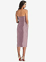 Rear View Thumbnail - Dusty Rose Strapless Bow-Waist Pleated Satin Pencil Dress with Pockets