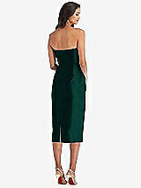 Rear View Thumbnail - Evergreen Strapless Bow-Waist Pleated Satin Pencil Dress with Pockets