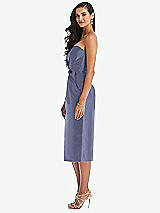 Side View Thumbnail - French Blue Strapless Bow-Waist Pleated Satin Pencil Dress with Pockets