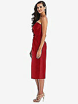 Side View Thumbnail - Garnet Strapless Bow-Waist Pleated Satin Pencil Dress with Pockets