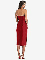 Rear View Thumbnail - Garnet Strapless Bow-Waist Pleated Satin Pencil Dress with Pockets
