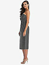 Side View Thumbnail - Gunmetal Strapless Bow-Waist Pleated Satin Pencil Dress with Pockets