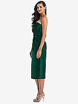 Side View Thumbnail - Hunter Green Strapless Bow-Waist Pleated Satin Pencil Dress with Pockets