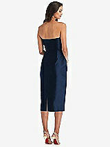 Rear View Thumbnail - Midnight Navy Strapless Bow-Waist Pleated Satin Pencil Dress with Pockets