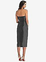 Rear View Thumbnail - Pewter Strapless Bow-Waist Pleated Satin Pencil Dress with Pockets