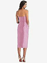 Rear View Thumbnail - Powder Pink Strapless Bow-Waist Pleated Satin Pencil Dress with Pockets