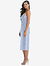 Side View Thumbnail - Sky Blue Strapless Bow-Waist Pleated Satin Pencil Dress with Pockets
