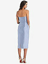 Rear View Thumbnail - Sky Blue Strapless Bow-Waist Pleated Satin Pencil Dress with Pockets