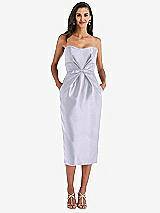 Front View Thumbnail - Silver Dove Strapless Bow-Waist Pleated Satin Pencil Dress with Pockets