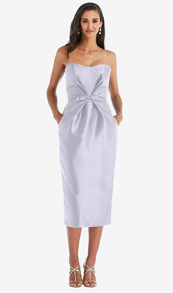 Front View - Silver Dove Strapless Bow-Waist Pleated Satin Pencil Dress with Pockets